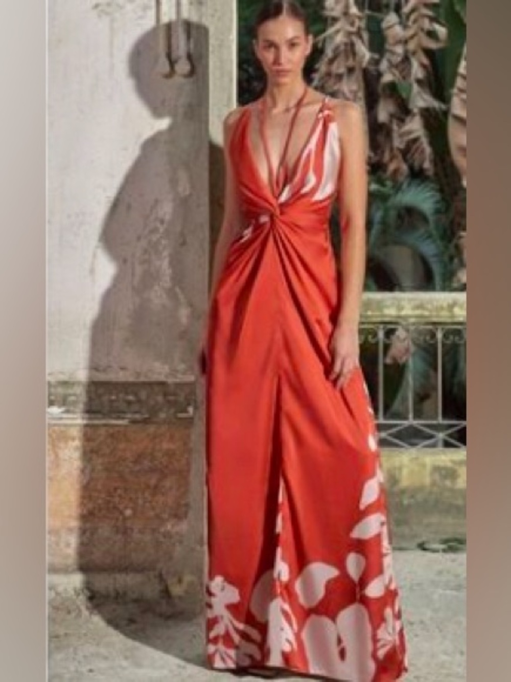 NWT Commence Sz S Women's Red Floral Twist-tassel back Front Maxi Dress
